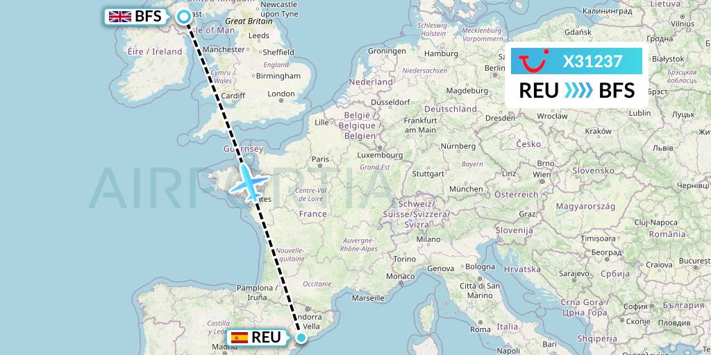 X31237 TUI fly Germany Flight Map: Reus to Belfast