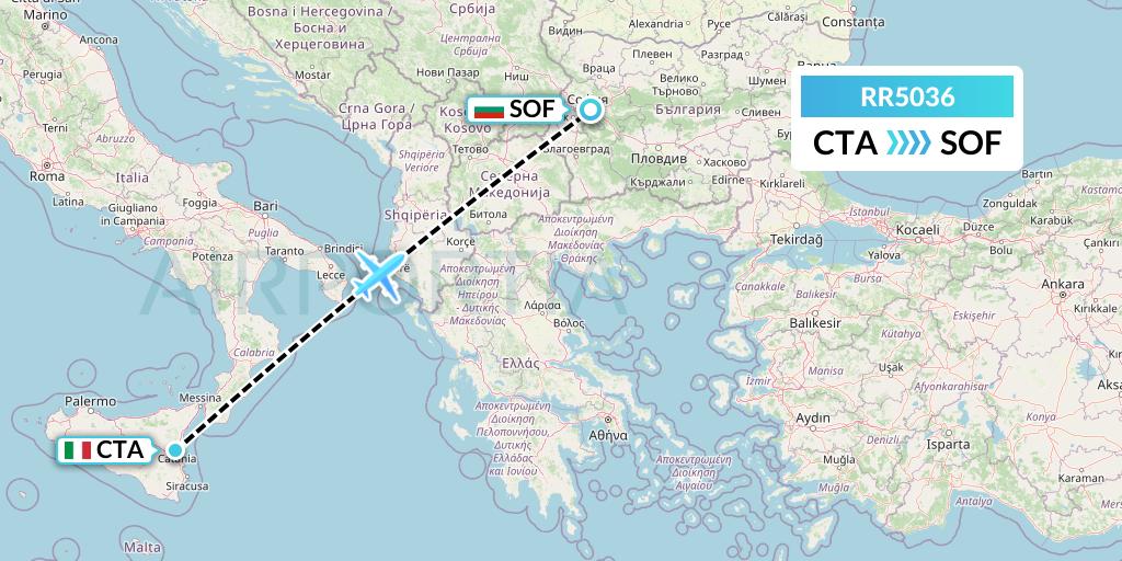RR5036 Royal Air Force Flight Map: Catania to Sofia
