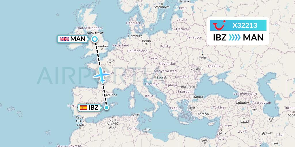 X32213 TUI fly Germany Flight Map: Ibiza to Manchester