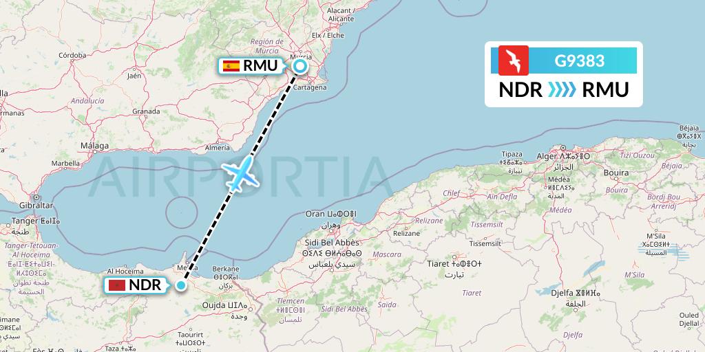 G9383 Air Arabia Flight Map: Nador to Murcia