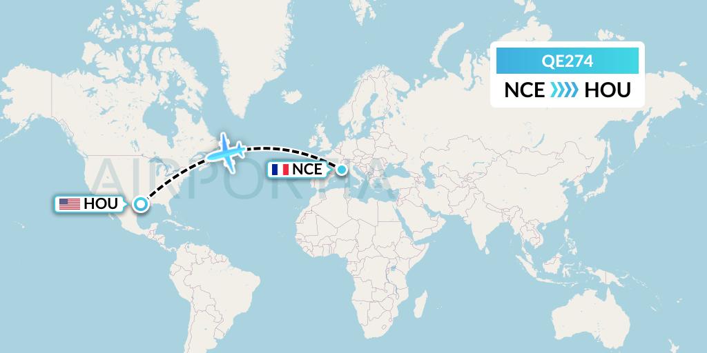 QE274 Air Moorea Flight Map: Nice to Houston
