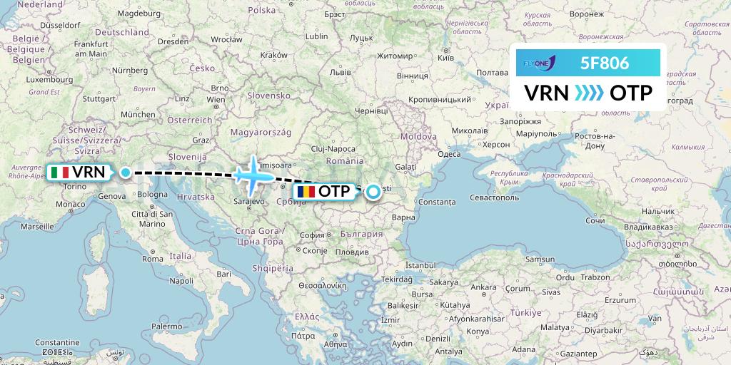5F806 Fly One Flight Map: Verona to Bucharest
