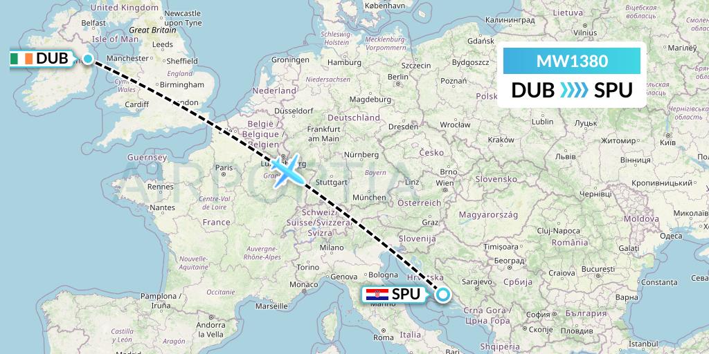 MW1380 Mokulele Flight Service Flight Map: Dublin to Split