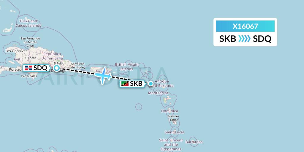 X16067 Nik Airways Flight Map: Basseterre to Santo Domingo