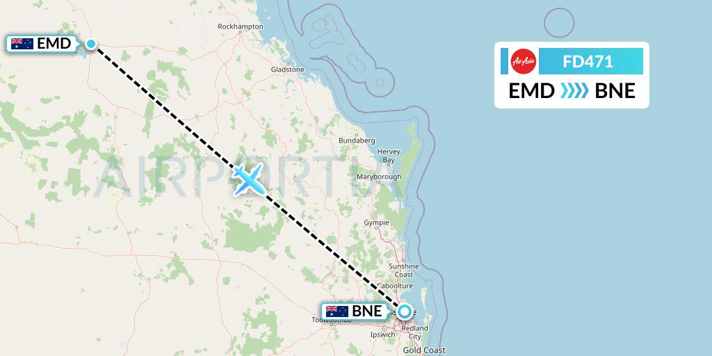 FD471 Thai AirAsia Flight Map: Emerald to Brisbane