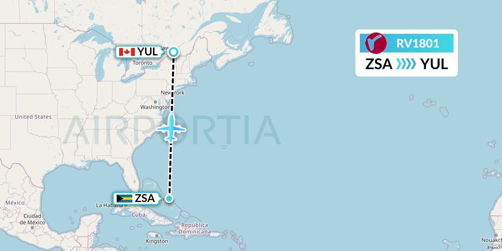 RV1801 Air Canada Rouge Flight Map: San Salvador to Montreal