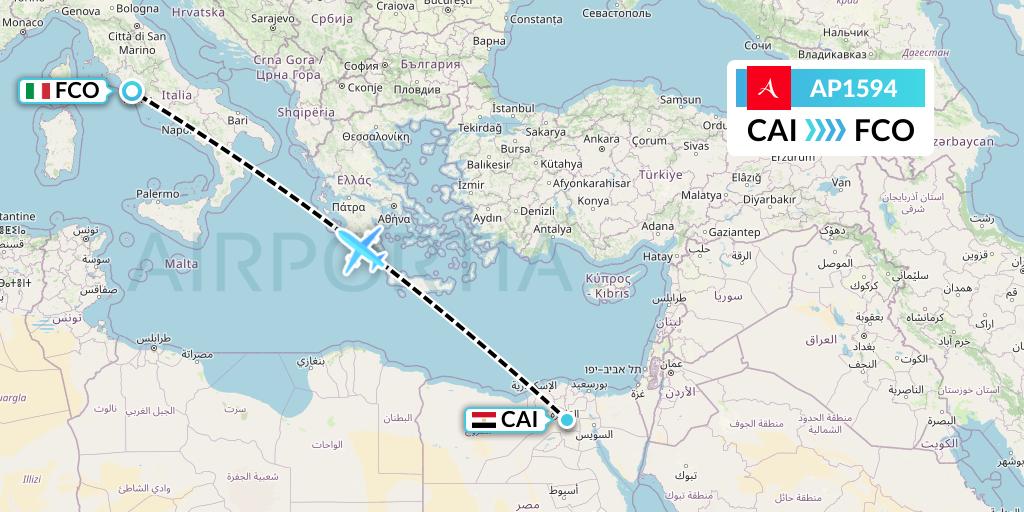 AP1594 AlbaStar Flight Map: Cairo to Rome