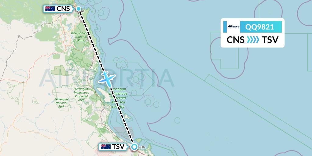 QQ9821 Alliance Airlines Flight Map: Cairns to Townsville