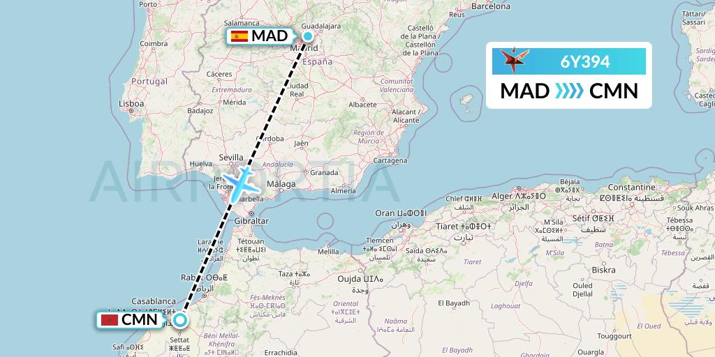 6Y394 SmartLynx Flight Map: Madrid to Casablanca