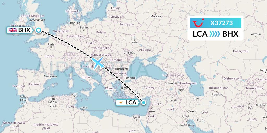 X37273 TUI fly Germany Flight Map: Larnaca to Birmingham