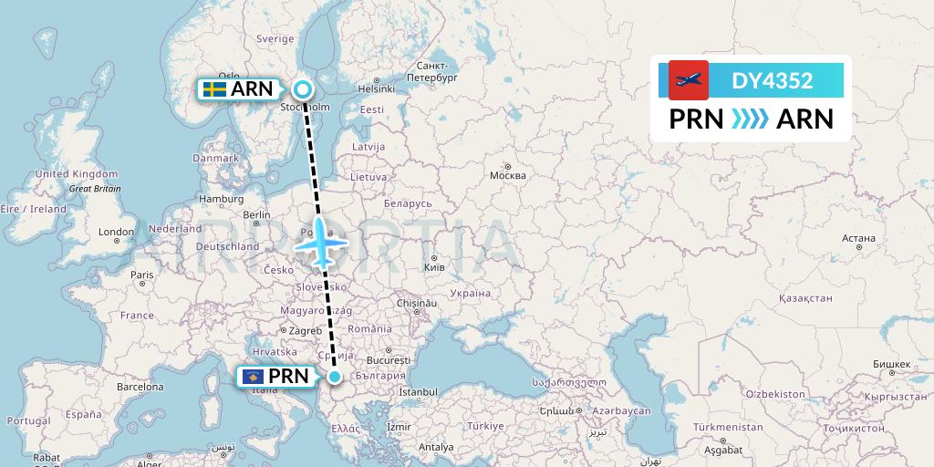 DY4352 Norwegian Flight Map: Pristina to Stockholm