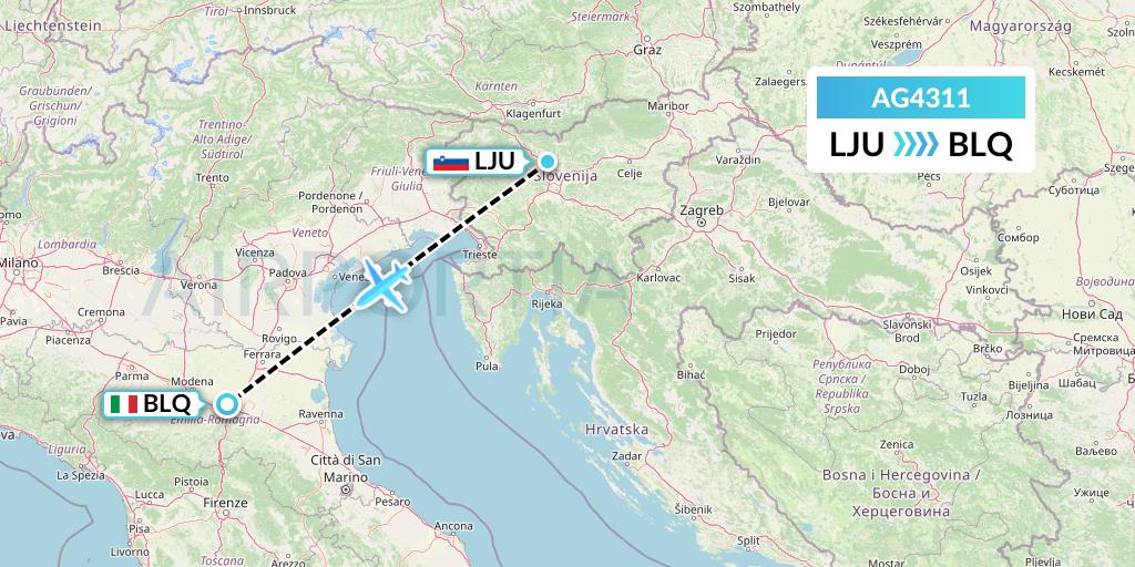 AG4311 Aruba Airlines Flight Map: Ljubljana to Bologna