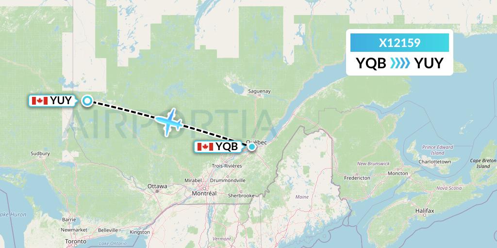 X12159 Nik Airways Flight Map: Quebec to Rouyn