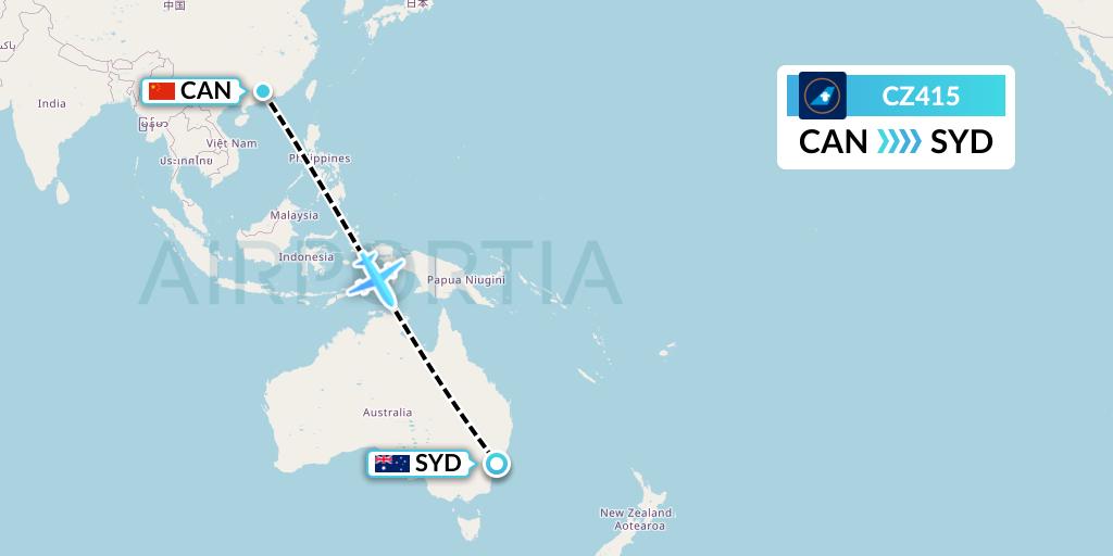 CZ415 China Southern Airlines Flight Map: Guangzhou to Sydney