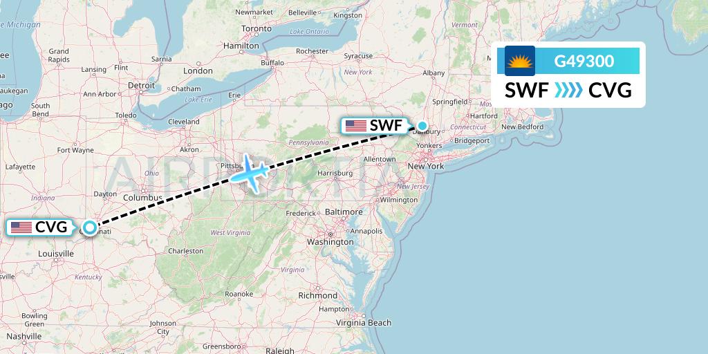 G49300 Allegiant Air Flight Map: Newburgh to Cincinnati