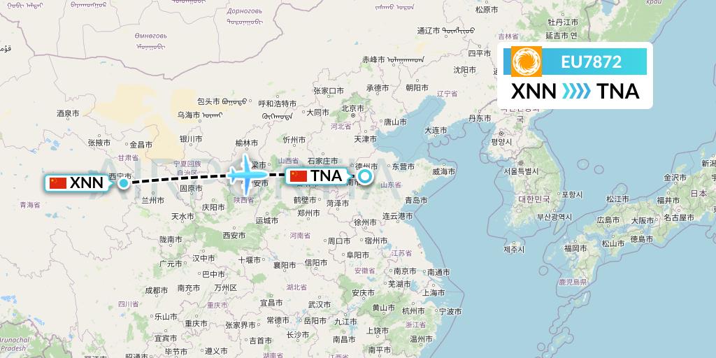 EU7872 Chengdu Airlines Flight Map: Xining to Jinan
