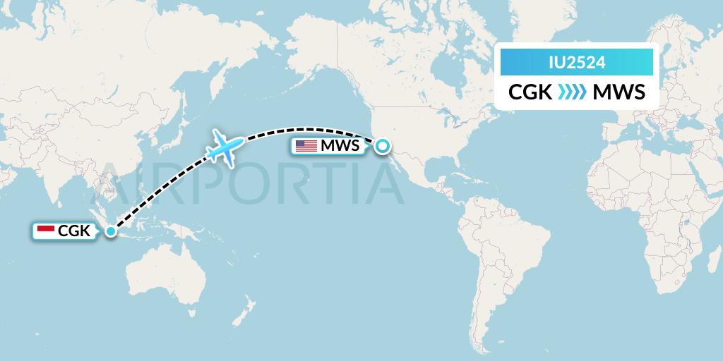 IU2524 Pt. Super Air Jet Flight Map: Jakarta to Mount Wilson