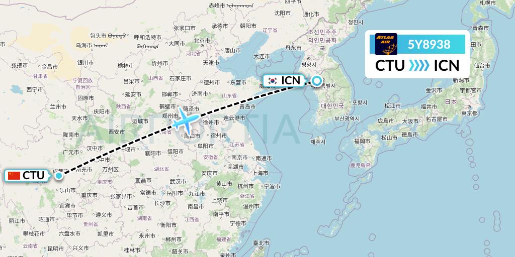 5Y8938 Atlas Air Flight Map: Chengdu to Seoul