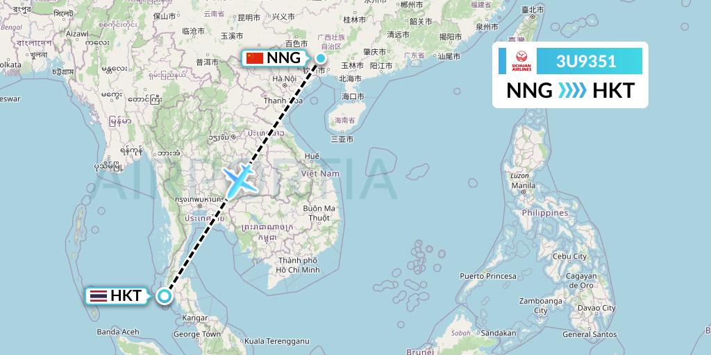 3U9351 Sichuan Airlines Flight Map: Nanning to Phuket