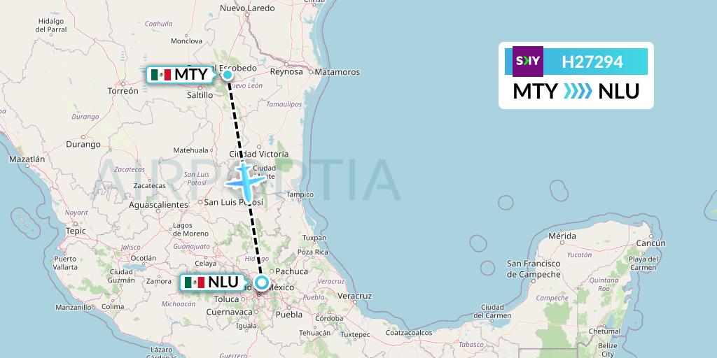 H27294 Sky Airline Flight Map: Monterrey to Reyes Acozac