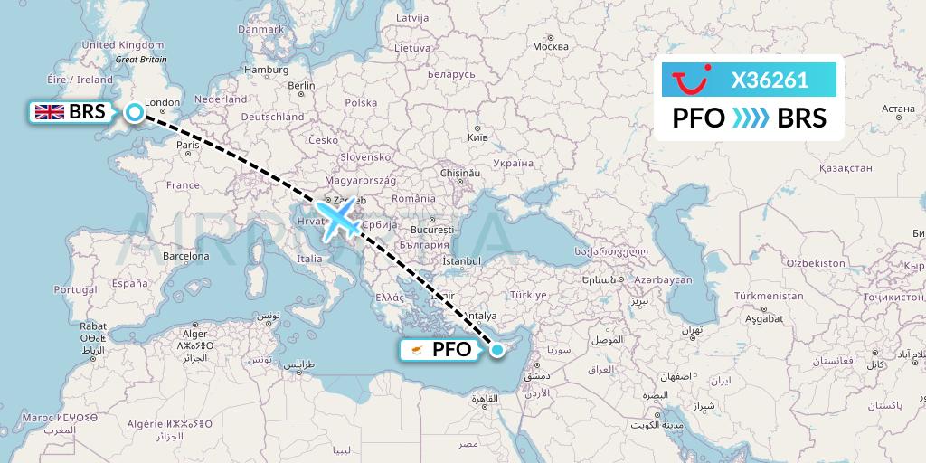 X36261 TUI fly Germany Flight Map: Pafos to Bristol