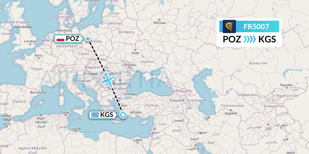 FR5007 Ryanair Flight Map: Poznan to Kos