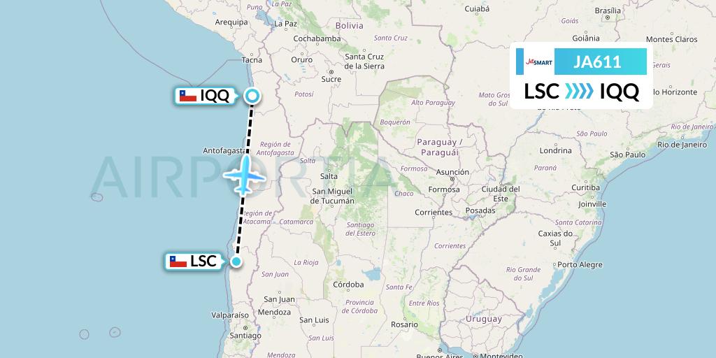 JA611 JetSMART Flight Map: La Serena to Iquique