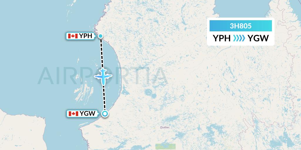 3H805 Air Inuit Flight Map: Inukjuak to Kuujjuarapik
