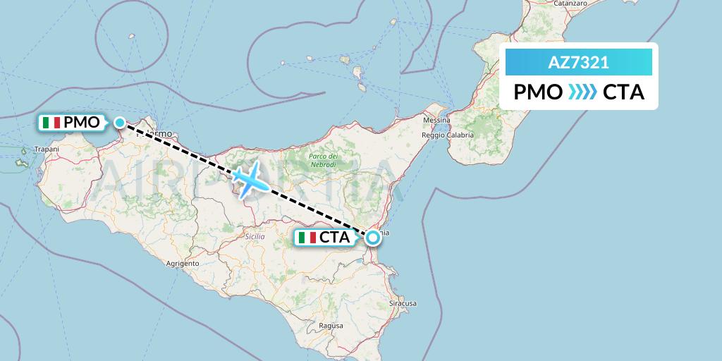 AZ7321 ITA Airways Flight Map: Palermo to Catania