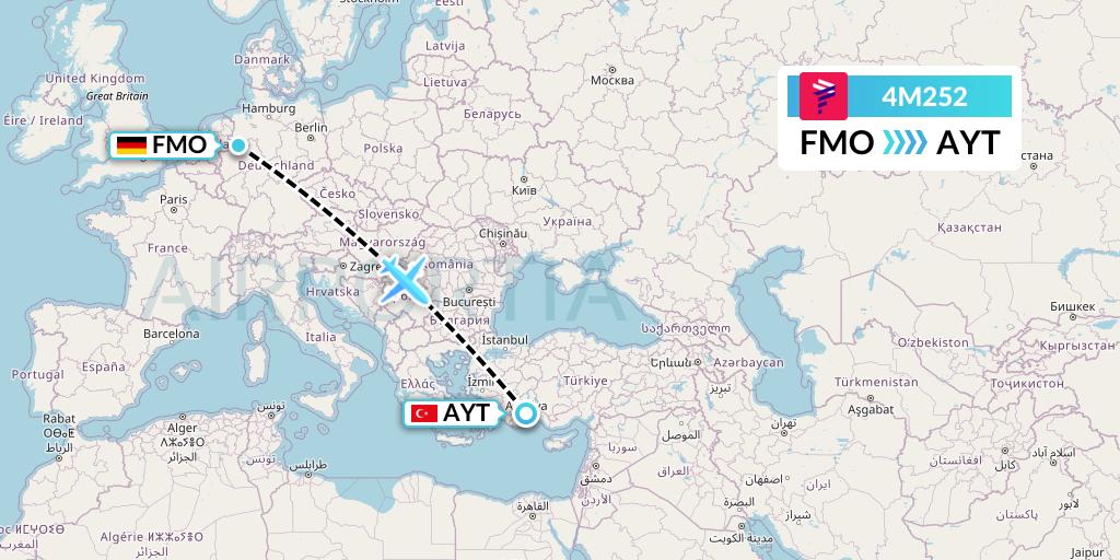 4M252 LATAM Airlines Argentina Flight Map: Munster to Antalya