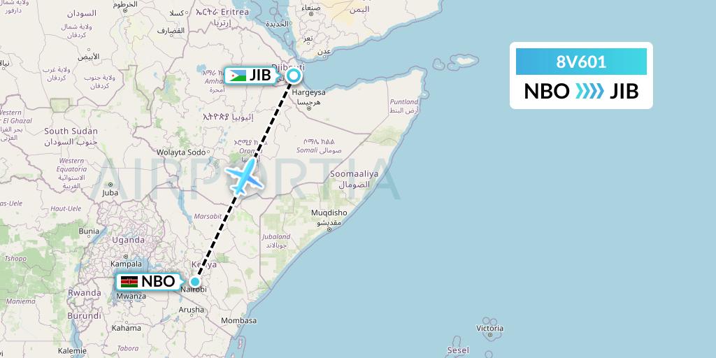 8V601 Wright Air Service Flight Map: Nairobi to Djibouti
