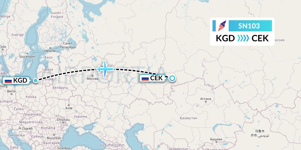 5N103 Nordavia Flight Map: Kaliningrad to Chelyabinsk