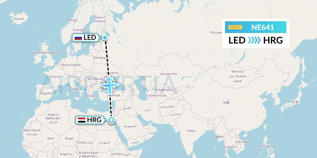 NE641 Nesma Airlines Flight Map: St. Petersburg to Hurghada