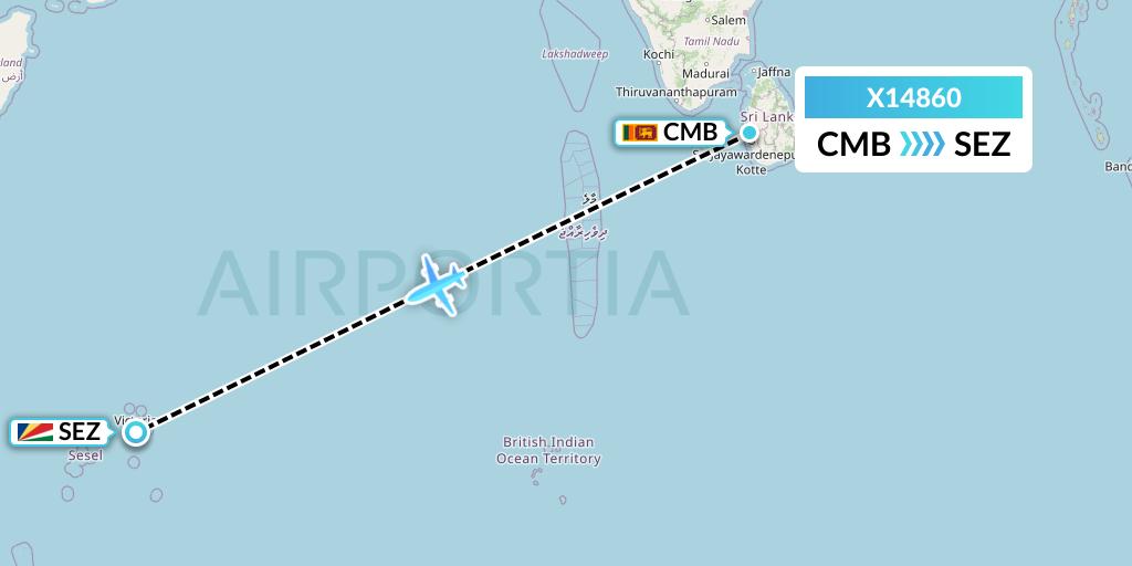 X14860 Nik Airways Flight Map: Colombo to Victoria