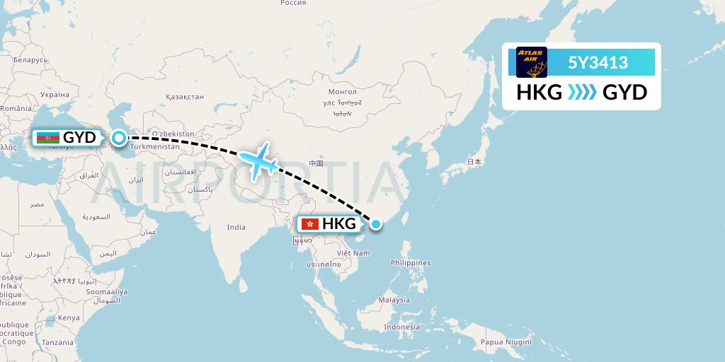5Y3413 Atlas Air Flight Map: Hong Kong to Baku