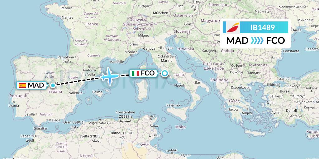 IB1489 Iberia Flight Map: Madrid to Rome