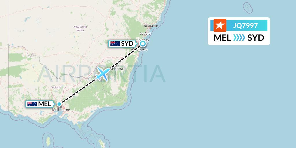 JQ7997 Jetstar Airways Flight Map: Melbourne to Sydney