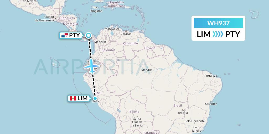 WH937 West African Airlines Flight Map: Lima to Panama City
