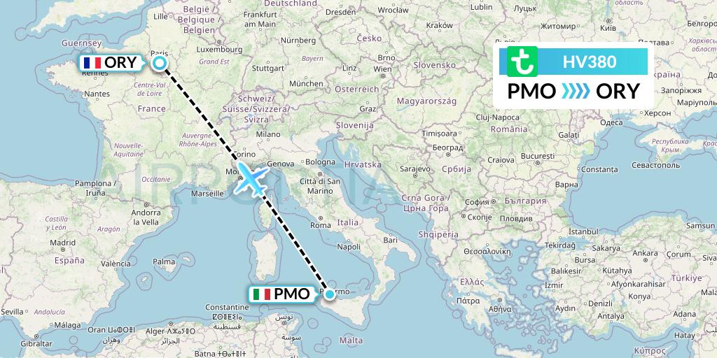 HV380 Transavia Flight Map: Palermo to Paris