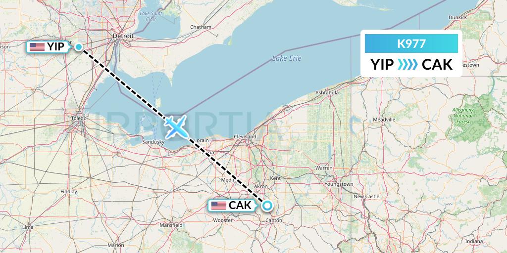 K977 Kalitta Charters Flight Map: Detroit to Akron