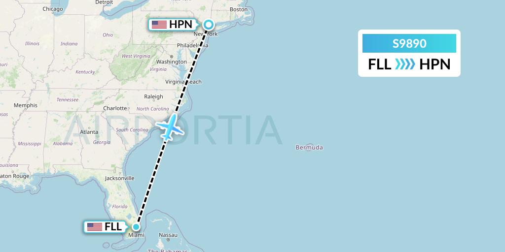 S9890 Flybig Flight Map: Fort Lauderdale to White Plains