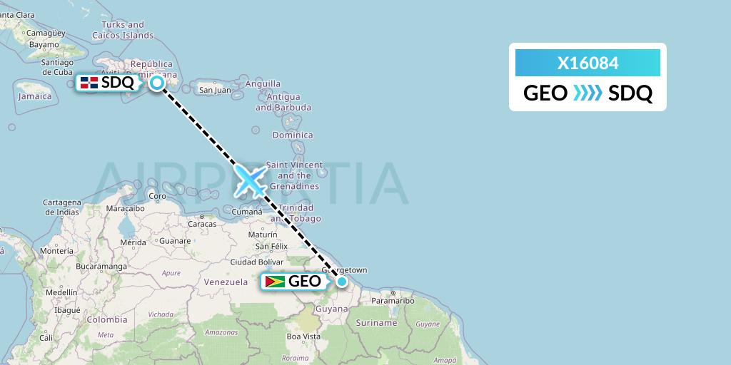 X16084 Nik Airways Flight Map: Georgetown to Santo Domingo