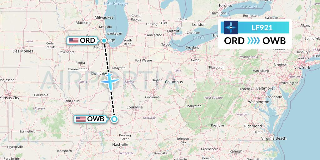 LF921 Corporate Flight Management Flight Map: Chicago to Owensboro