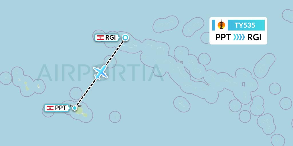 TY535 Air Caledonie Flight Map: Papeete to Rangiroa