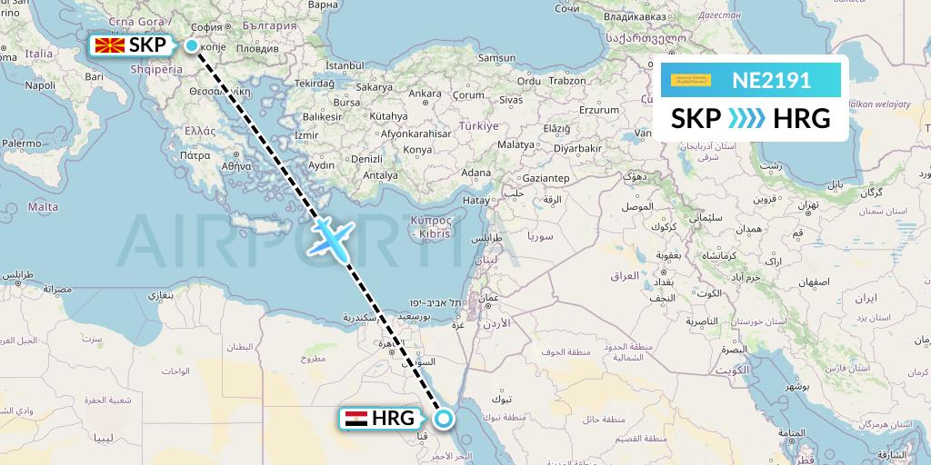 NE2191 Nesma Airlines Flight Map: Skopje to Hurghada
