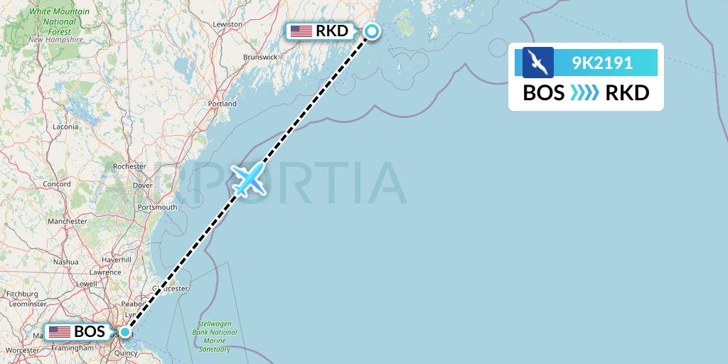 9K2191 Cape Air Flight Map: Boston to Rockland
