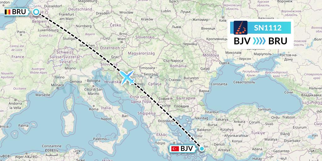 SN1112 Brussels Airlines Flight Map: Bodrum to Brussels