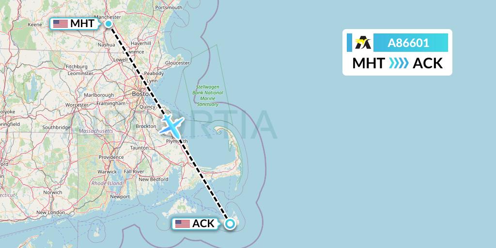 A86601 Aerolink Uganda Flight Map: Manchester to Nantucket
