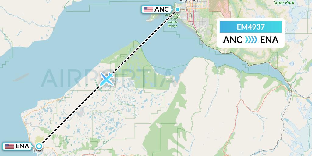 EM4937 Empire Airlines Flight Map: Anchorage to Kenai