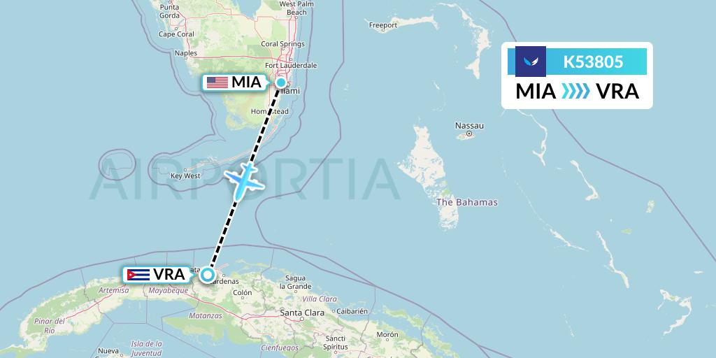 K53805 SeaPort Airlines Flight Map: Miami to Varadero